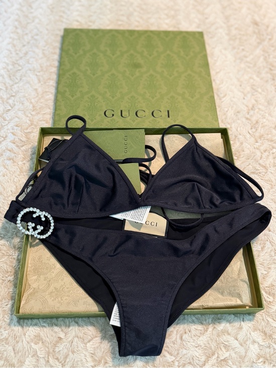 Gucci Other - Gucci Black Triangle Bikini Set with Crystal Double-G Accent